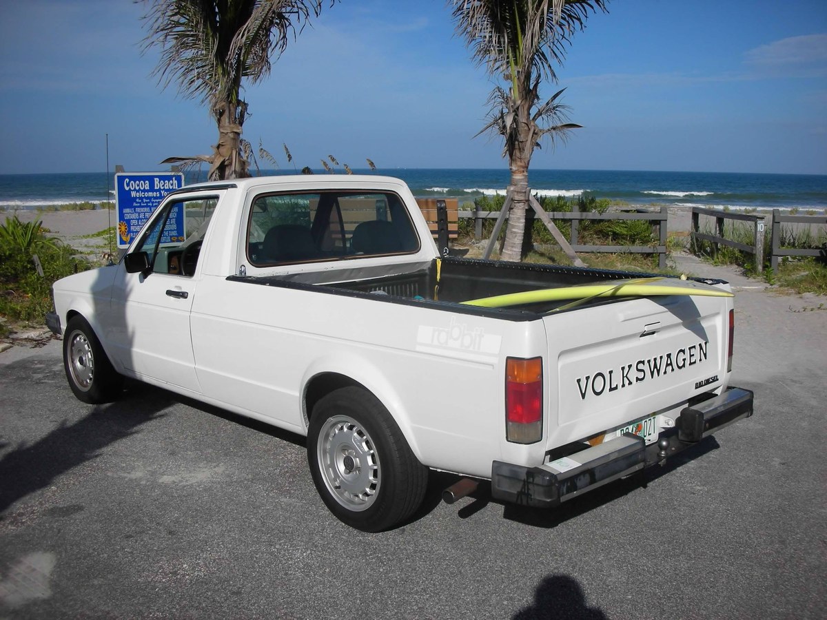 The 1981 Volkswagen Rabbit pickup used to test garage-made biodiesel at Cocoa Beach, Florida